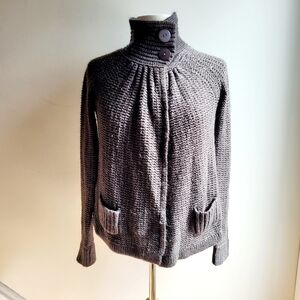 🇫🇷 VTG Y2K LE TEMPS DES CERISES Chunky Cardigan Sweater Mock Neck Small